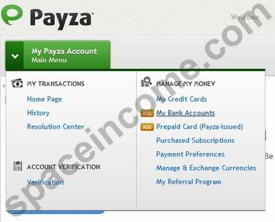 Payza-Add My Bank Account (Главное меню - добавить реквизиты банка)